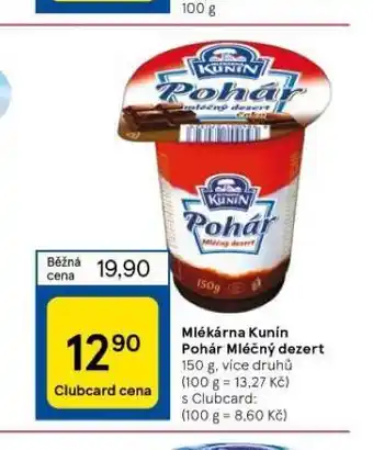 Tesco Mlékárna kunín pohár mléčný dezert nabídka