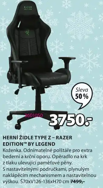 JYSK HERNÍ ŽIDLE TYPE Z - RAZER EDITION™ BY LEGEND nabídka