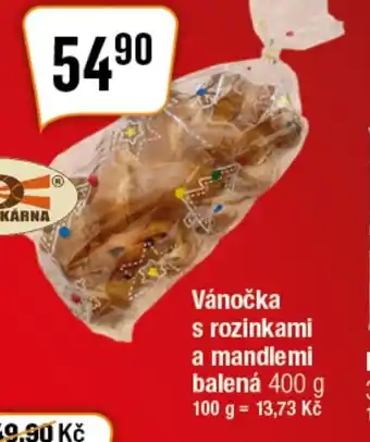 Vánočka s rozinkami a mandlemi balená