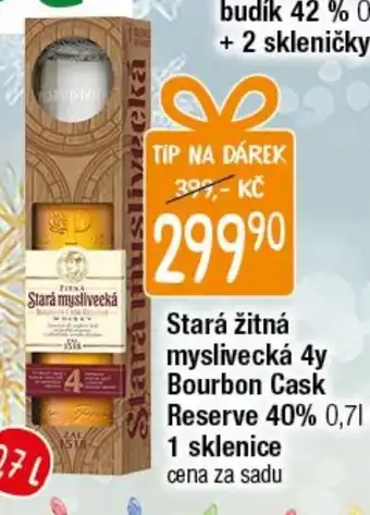 Stará žitná myslivecká 4y Bourbon Cask Reserve 40% 0,71 + 1 sklenice