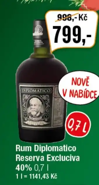 TEMPO Rum Diplomatico Reserva Excluciva 40% 0.7 l. nabídka