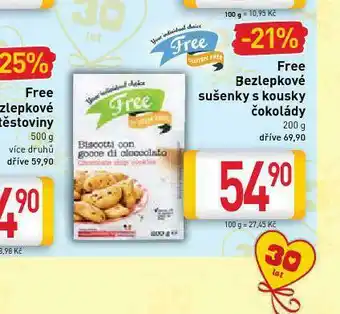 Billa Free bezlepkové sušenky s kousky čokolády nabídka