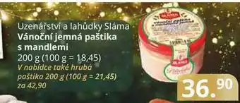 Potraviny CZ Uzenářství a lahůdky sláma vánoční jemná paštika s mandlemi 200g nabídka