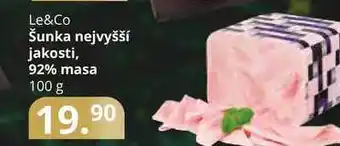 Potraviny CZ Le&co šunka nejvyšší jakosti, 92% masa 100 g nabídka