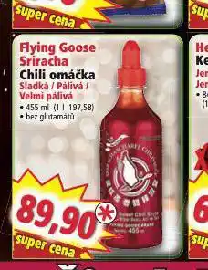 Norma Flying goose sriracha chili omáčka nabídka