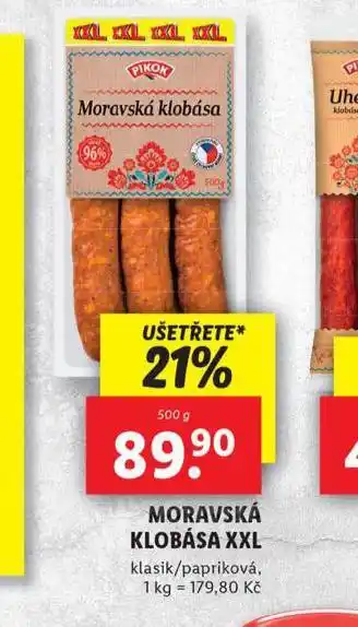 Lidl Moravská klobása nabídka