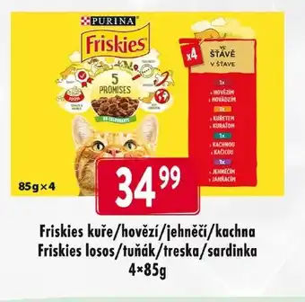 Qanto Friskies kuře/hovězí/jehněčí/kachna Friskies losos/tuňák/treska/sardinka 4x85g nabídka