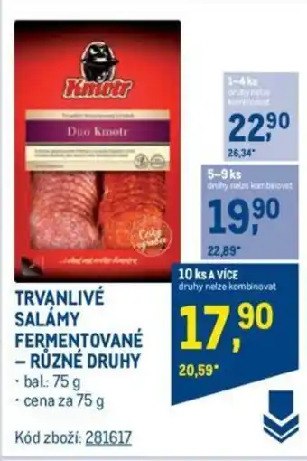 Makro TRVANLIVÉ SALÁMY FERMENTOVANÉ RUZNE DRUHY nabídka