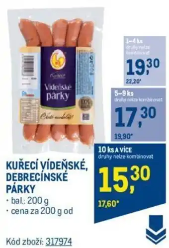 Makro KUŘECÍ VÍDEŇSKÉ, DEBRECÍNSKÉ PÁRKY nabídka