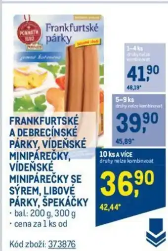 Makro FRANKFURTSKÉ A DEBRECÍNSKÉ PÁRKY, VÍDEŇSKÉ MINIPÁREČKY, VÍDEŇSKÉ MINIPÁREČKY SE SÝREM, LIBOVÉ PÁRKY, ŠPEKÁČKY nabídka