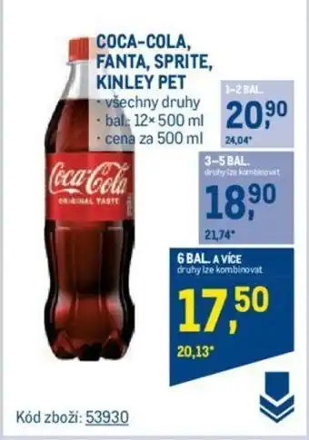 Makro COCA-COLA, FANTA, SPRITE, KINLEY PET nabídka
