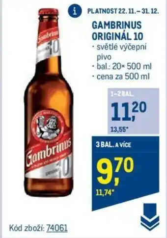 Makro GAMBRINUS ORIGINÁL 10 nabídka