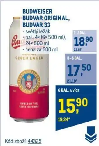 Makro BUDWEISER BUDVAR ORIGINAL, BUDVAR 33 nabídka