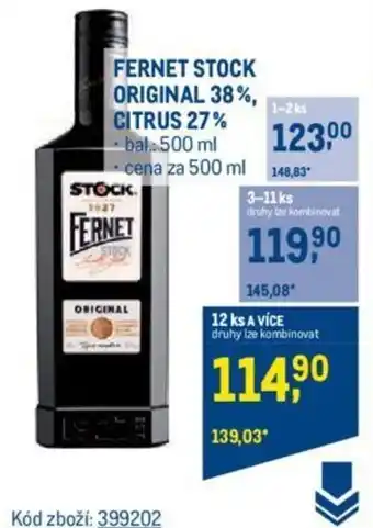 Makro FERNET STOCK ORIGINAL 38%, CITRUS 27% nabídka