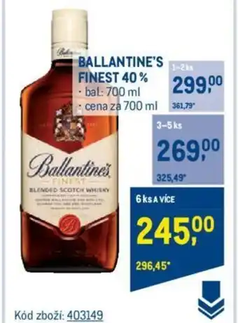 Makro BALLANTINE'S FINEST 40% nabídka