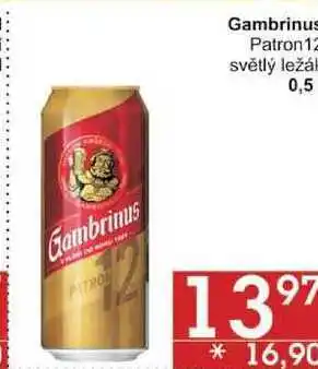 Jip Gambrinus patron 12 světlý ležák, 0,5 l nabídka