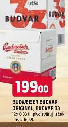 Terno Budweiser budvar original, budvar 33 12x 0,33 l nabídka