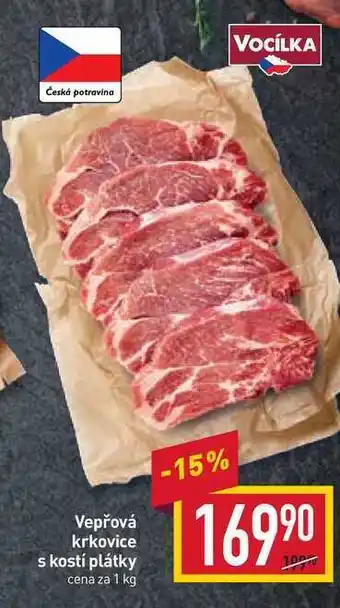 Billa Vepřová krkovice s kostí plátky cena za 1 kg nabídka