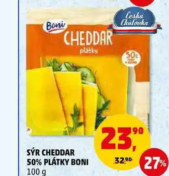 Penny Market Sýr cheddar 50% plátky boni, 100 g nabídka