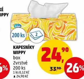 Penny Market Kapesníky wippy box 2vrstvé,200 ks, 1 balení nabídka