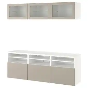 IKEA Bestå tv úložná sestava s proskl. dvířky, bílá sindvik/lappviken světle šedý/béžový, 180x42x192 cm nabídka