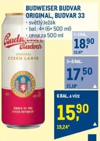 Makro BUDWEISER BUDVAR ORIGINAL, BUDVAR 33 nabídka