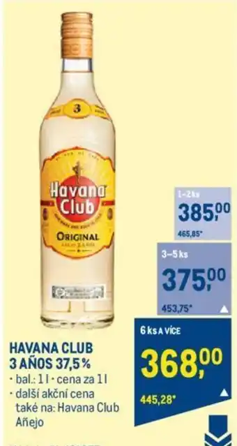 Makro HAVANA CLUB 3 AÑOS 37,5% nabídka