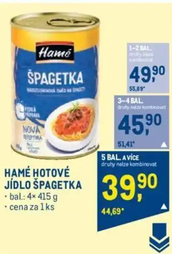 Makro HAMÉ HOTOVÉ JÍDLO ŠPAGETKA nabídka