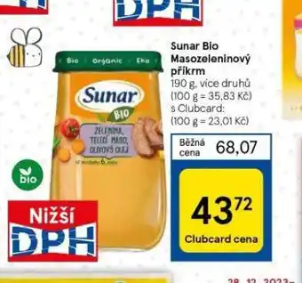 Tesco Sunar bio masozeleninový příkrm nabídka