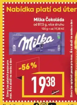 Billa Milka čokoláda nabídka