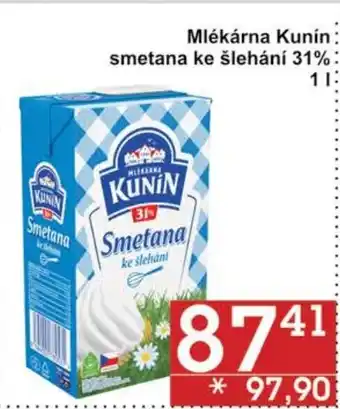 Jip Mlékárna Kunín smetana ke šlehání 31% 1 l. nabídka