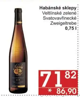 Habánské sklepy Veltlínské zelené Svatovavřinecké Zweigeltrebe 0,75 l.