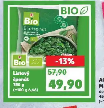 Kaufland Bio listový špenát nabídka