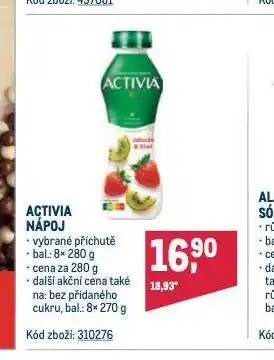 Makro Activia nápoj nabídka