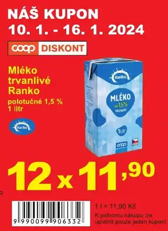 COOP DISKONT Mléko trvanlivé Ranko nabídka