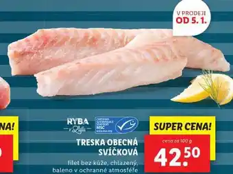 Lidl Treska obecná svíčková, cena za 100 g nabídka