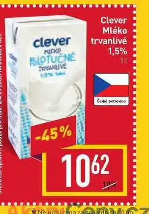 Billa Clever mléko trvanlivé 1,5% 1l nabídka