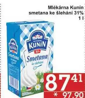 Jip Mlékárna kunín smetana ke šlehání 31%, 1 l nabídka