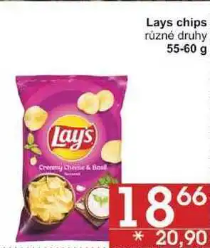 Jip Lays chips různé druhy, 55-60 g nabídka