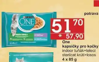 Jip Purina one kapsičky pro kočky indoor tuňák+telecí, 4 x 85 g nabídka