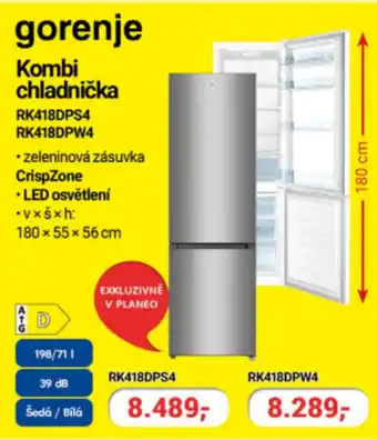 Planeo Elektro gorenje Kombi chladnička RK418DPS4 RK418DPW4 nabídka