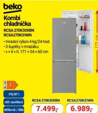 Planeo Elektro beko Kombi chladnička RCSA 270K30XBN RCSA270K31WN nabídka