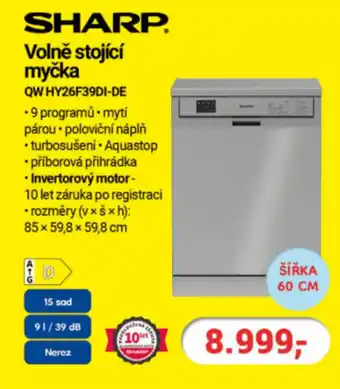Planeo Elektro SHARP. Volně stojící myčka QW HY26F39DI-DE nabídka