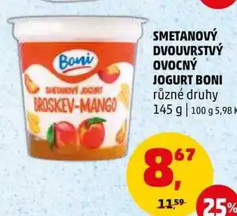 Penny Market Smetanový dvouvrstvý ovocný jogurt boni různé druhy, 145 g nabídka