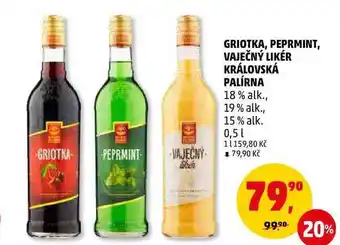 Penny Market Griotka, peprmint, vaječný likér královská palírna 18% alk., 19% alk., 15% alk., 0,5 l nabídka