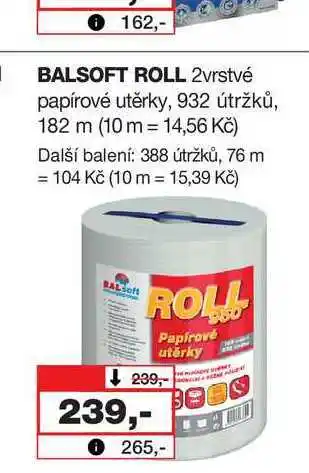 Barvy a laky drogerie Balsoft roll 2vrstvé papírové utěrky, 932 útržků, 182 m nabídka