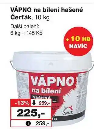 Barvy a laky drogerie Vápno na bílení hašené čerťák, 10 kg nabídka
