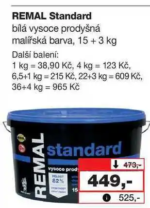 Barvy a laky drogerie Remal standard bílá vysoce prodyšná malířská barva, 15+3 kg nabídka