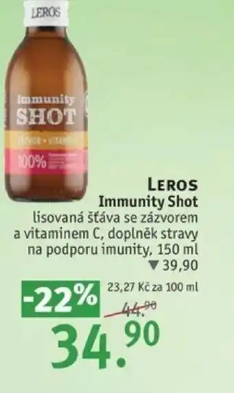 Rossmann LEROS Immunity Shot lisovaná šťáva se zázvorem a vitaminem C, doplněk stravy na podporu imunity, 150 ml nabídka