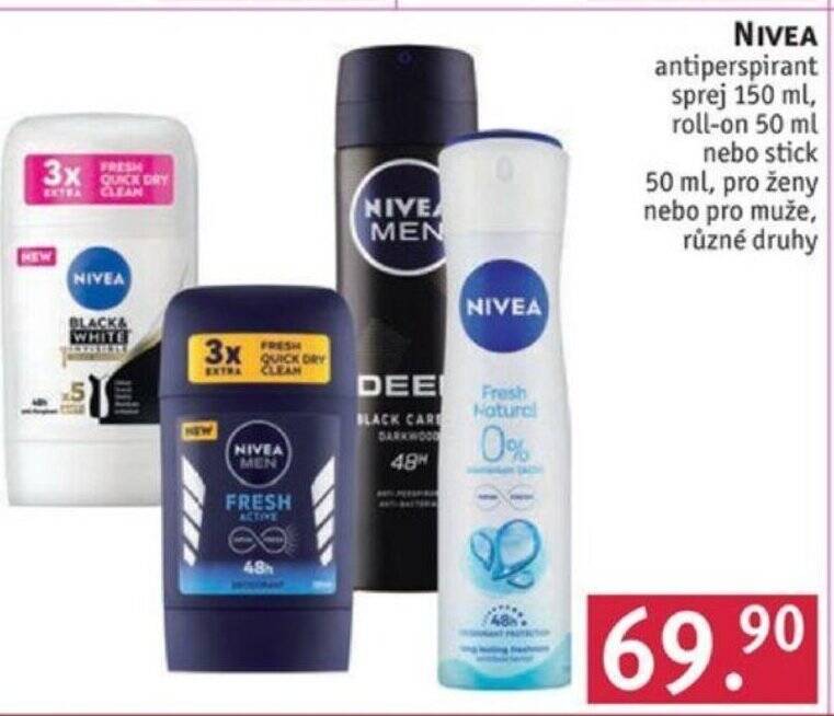 NIVEA antiperspirant sprej 150 ml, rollon 50 ml nebo stick 50 ml, pro